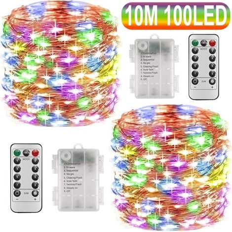 catene luminose a LED da 10 m alimentate a batteria, 100 LED, funzione timer con telecomando, impermeabili IP65, decorazioni per interni ed esterni per Natale, matrimoni, feste, casa, giardino - Multi