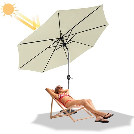 AUFUN Parasol Ø300cm avec manivelle Protection UV Inclinable 40+ Parasol de Balcon en Aluminium de marché Parasol de Jardin (Beige) (1/5)