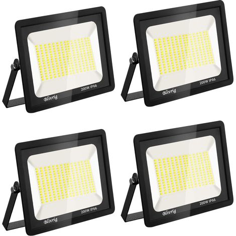 【4PCS】200W Projecteur LED Exterieur 20000LM IP66 Imperméable spot led exterieur Super Brillant Eclairage Extérieur Blanc Chaud(3000k) Sécurité spot led pour stades, usines, Parking, garage, jardi (1/5)