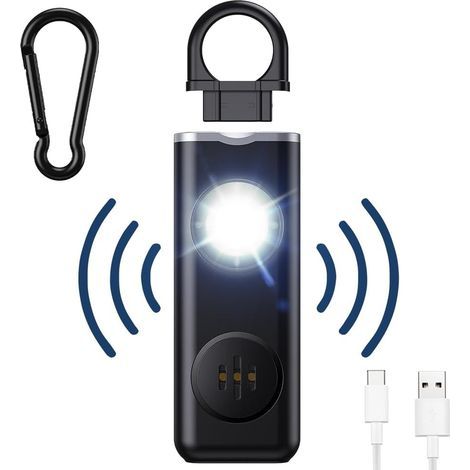 Alarme personnelle,130dB Alarme de Poche avec Lumière LED avertisseur Anti Agression Porte-Clés Sécurité Alarme Auto-Défens,Noir (1/5)