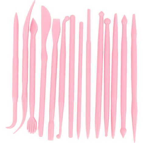 Kit de modelage argile 14 pièces rose : outils de sculpture en plastique DIY pour poterie, façonnage polymère et loisirs créatifs (1/5)