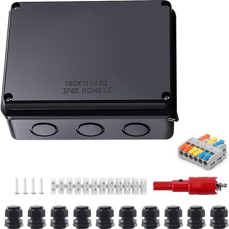 ABS Matériau Boite de Derivation, IP65 Étanche Boite Etanche Electrique Exterieur, 150 X 110 X 70 mm Boite Derivation, avec Connecteur Étanche M20, Compatible avec Câbles Ø6-12 mm (1/5)
