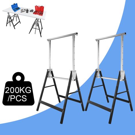 Wolketon Lot de 2 Tréteaux Métal Télescopiques Noir Hauteur réglable 80-130cm Charge maximale 200 kg