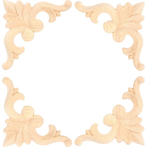 Lot de 4 appliques d'angle sculptées en bois d'hévéa pour la décoration de meubles et de portes à faire soi-même (1/5)