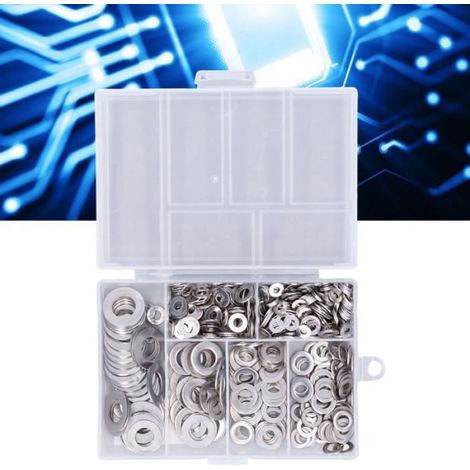 Assortiment de rondelles plates en acier inoxydable - Boîte de rangement incluse - M3 M4 M5 M6 M8 M10 (1/4)