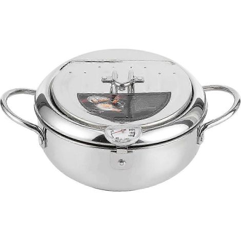Friteuse à tempura, mini-friteuse à température contrôlée, en acier inoxydable, compatible avec les plaques à induction, avec couvercle. (1/5)