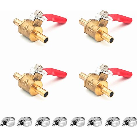Lot de 4 Vannes à Boisseau Sphérique en Laiton de 6mm Avec 8 Pinces, Interrupteurs de Valve d'arrêt en Laiton, Ligne de Carburant à Gaz d'air Coupée à 180 Degrés (6mm) (1/5)
