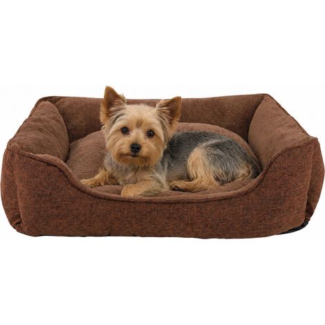 lionto Hundesofa, modernes Hundebett mit rutschfester Unterseite, abnehmbarem Bezug & Plüsch-Innenmaterial, 75x60 cm, braun (1/5)