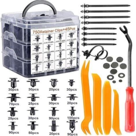 795 Pcs Rivet Clips Plastique Fixation de Protection Noir Universel pour Auto Voitures Panneaux de Portes avec Boîte De Rangement et Outil de Démontage