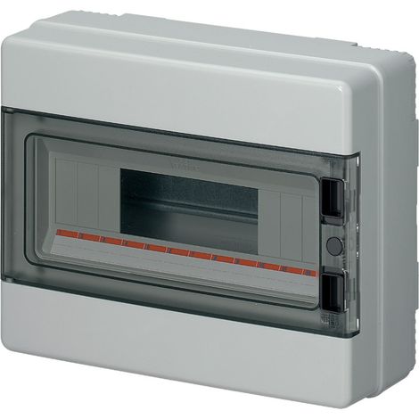 Centralino da parete, 12 moduli, con morsettiera 6x10mm, grigio, IP65, sportello in policarbonato fumè - Elettrocanali EC62012E (1/2)