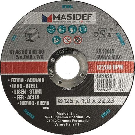 Disco taglio D.125x1,0mm acciaio ferro