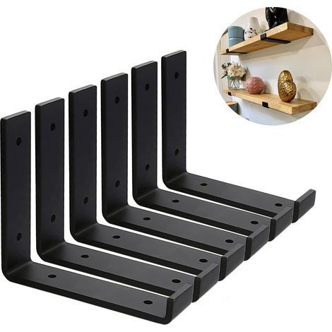 Set mit 6 robusten Wandhalterungen für 5 mm dicke Gerüste – Wandregalhalterung – schwarze industrielle Regalhalterungen mit passenden Schrauben (20 cm)