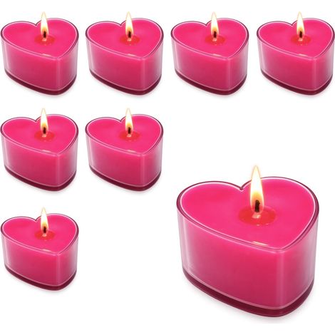 8 Candele Profumate Fucsia a Forma di Cuore 4x4x2 cm - Tealight Romantiche per San Valentino, Anniversari e Occasioni Speciali (1/5)