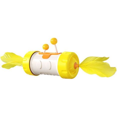 Jouet interactif en forme de bâton avec plumes et balles pour chat - Jouet amusant à ressort avec plateau tournant - Convient aux chats d'intérieur - Jaune