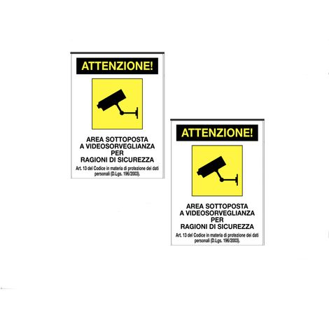 2PZ Cartello Videosorveglianza Segnaletica Targa Adesiva Negozio Sicurezza (1/5)
