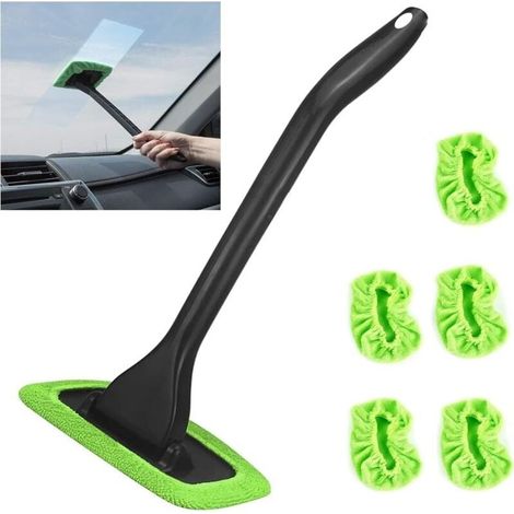 Kit de 5 outils de nettoyage automobile pour vitres, chiffons réutilisables pour l’intérieur, brosses pour surfaces sales (vert)