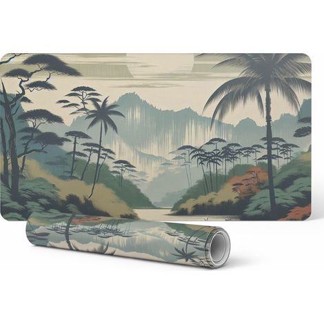 Alfombrilla de escritorio antideslizante y duradera con dise帽o de paisaje tropical, 90x45 cm.