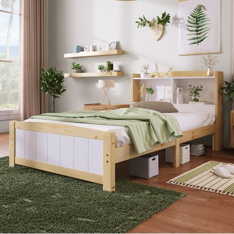 lit enfant rangement tête 90x200 bois massif blanc OKMYHOME (1/5)