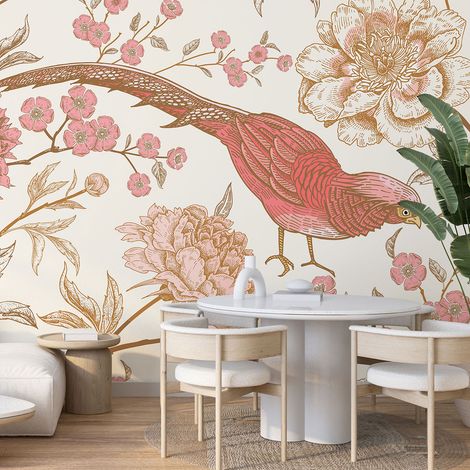 Papier peint panoramique - Fleurs Oiseau - 130 cm x 76 cm (1/4)