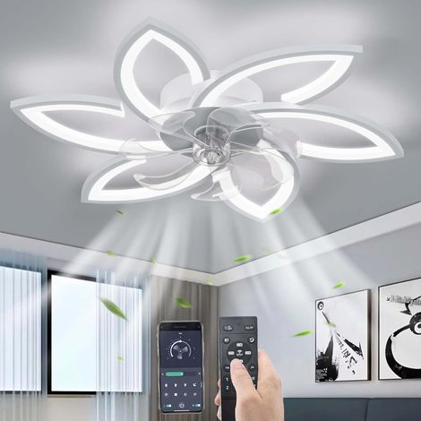 Sourdine Ventilateur de plafond avec lumière avec télécommande, LED Dimmable Lampe de plafond Ventilateur de plafond, Réglable 6 vitesses, Blanc 78CM (1/5)