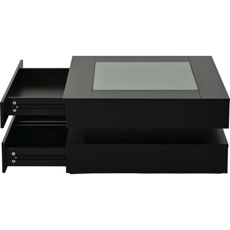 CHICFURN Mesa de centro cuadrada 70 x 70 x 35 cm con vidrio templado, 3 cajones e iluminación LED regulable por app, negra, para salones pequeños y modernos (1/5)