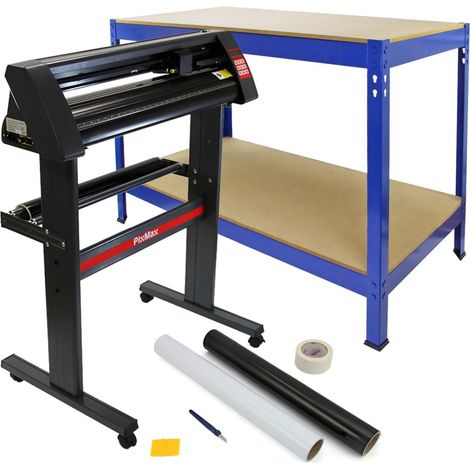 72cm Banco di lavoro in acciaio blu Q-Rax e taglia vinile - Creazione di adesivi a sublimazione Pixmax - Crea la tua immagine aziendale [Inclusi: coltello, spatola, nastro adesivo].