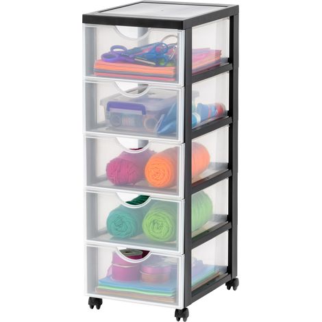 Iris Ohyama Kunststoff-Schubladenbox mit Rollen, 5 tiefen Schubladen, Schwarz, Griffe zum Ziehen, FÃ¼r Schlafzimmer, Bad, Schule & BÃ¼ro, BPA-frei, Schubladenschrank, Rollcontainer, A4 Drawer, DDDC-00