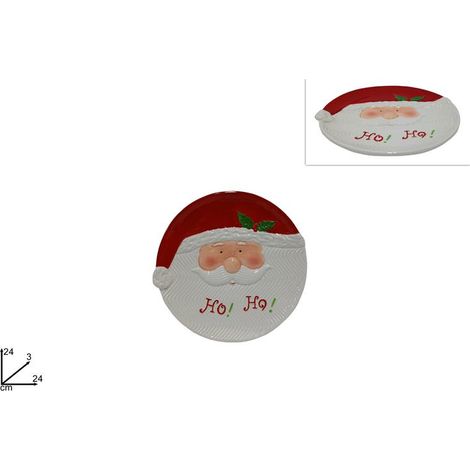 1 Pezzo Piatto Natalizio in Ceramica Babbo Natale 24 cm