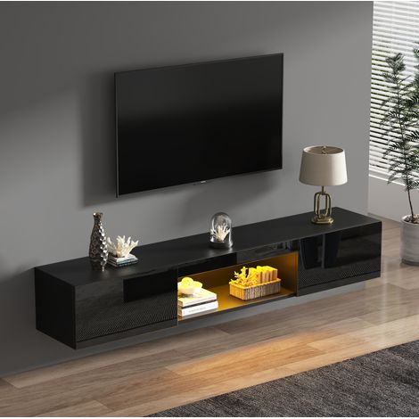 TV-Wandschrank 160x31x22 cm Schwarz MDF und Spanplatte mit Hochglanzfront, LED-Beleuchtung und Kabelmanagement (1/5)