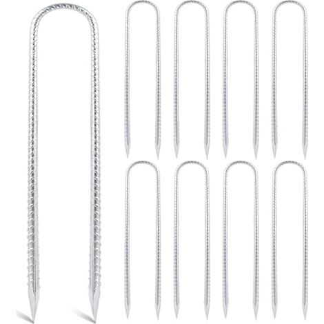 Lot de 8 piquets de tente en métal très résistants, 8 mm x 30 cm, crochets en U pour camping, trampolines, abris de jardin, balançoires, auvents