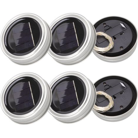 Lot de 6 couvercles solaires pour bocaux, 20 LED, lumière chaude, étanches, guirlande lumineuse décorative pour table, terrasse, jardin, mariage (1/5)