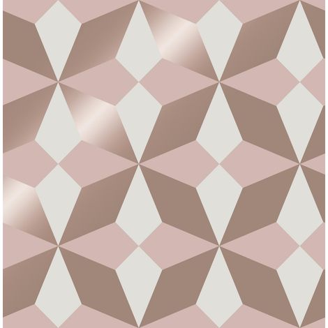 Fine Decor Nova Geometric Wallpaper Pink White Rose Gold Metallic Shimmer Modern (1/2)