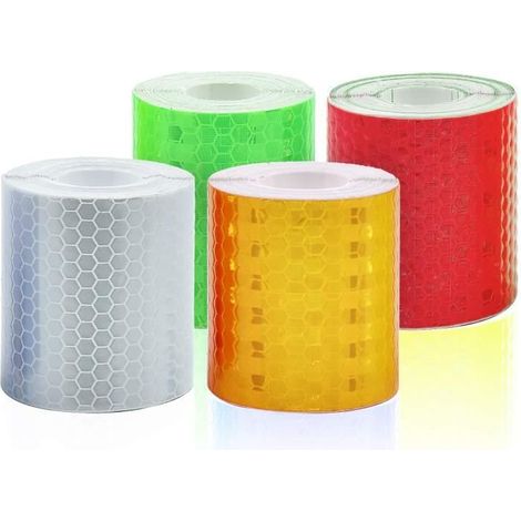 5 cm x 3 m x 4 Rouleaux Bande Reflechissante Autocollante4 Couleurs Bandes D'vertissement Réflecteur Sécurité FlècheHaute Vis 212