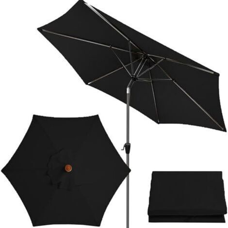 Toile de rechange pour parasol de jardin, adaptée aux tables et chaises d'extérieur (toile uniquement), noire, 2 mètres, 6 baleines (1/5)