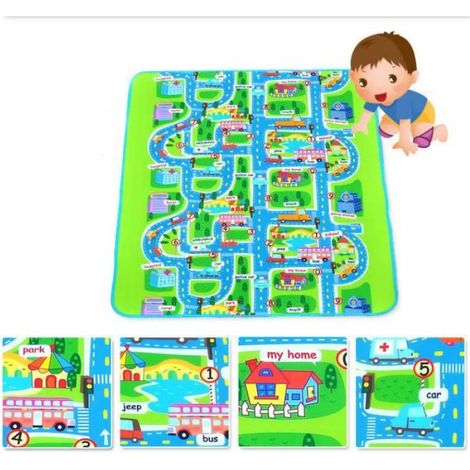 Tapis de Jeu Rectangle Géant Circuit Voiture de Course Cadeau pour Bébé Enfant Tapis Pique-nique (1/4)