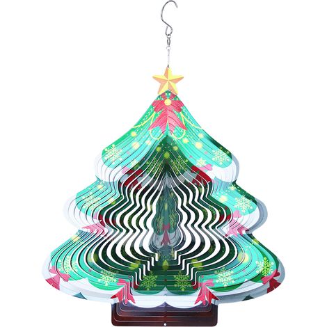 3D-Windspiel, rustikale Zimmerpflanzendekoration, drehbarer Weihnachtsbaumschmuck aus Edelstahl, 294 mm, Grün