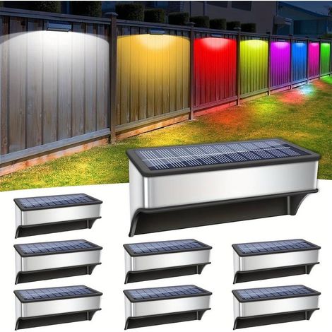 8pcs Lampes Solaires de Clôture pour Extérieur, Lumière Chaude & Blanc Froid et RGB, Super Lumineuses, pour Escalier, Cour, IP65, pour Jardin, Clôture, Mur, Terrasse, Décoration d'Éclairage Commercial (1/5)