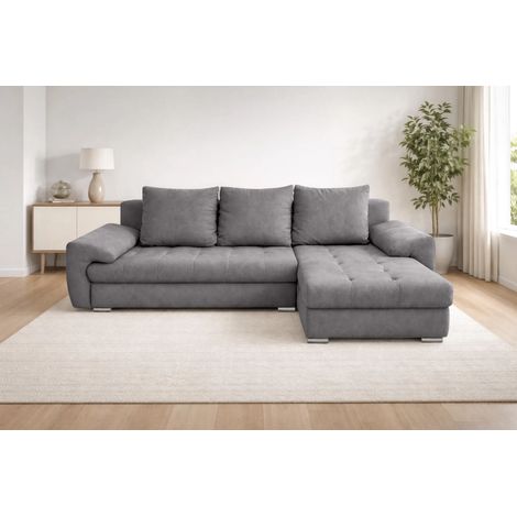 AX LIVING Manisa Wohnzimmer Couch L Form Schlafsofa Grau R