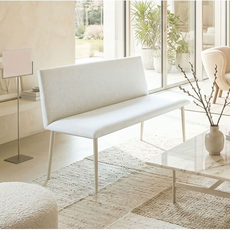 Banc de salle à manger 2 places en tissu beige, dossier et assise rembourrés, pieds en métal, 120 x 61,5 x 85 cm, avec patins de protection, pour cuisine ou salon – CHICFURN (1/5)