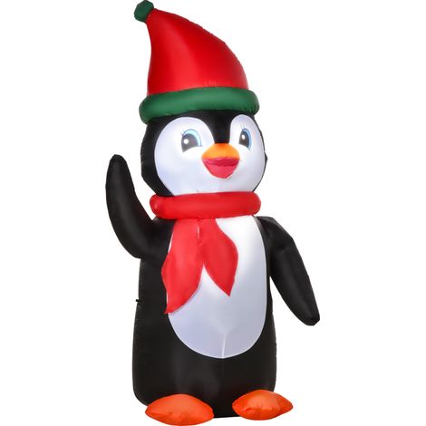 HOMCOM Aufblasbarer Weihnachts-Pinguin 1,6 m Weihnachtsdekoration mit Lichtern Weihnachten beleuchtete Party-Dekoration automatisches Aufblasen wetterfest Polyester-Stoff Mehrfarbig 79 x 67 x 155 cm (1/5)