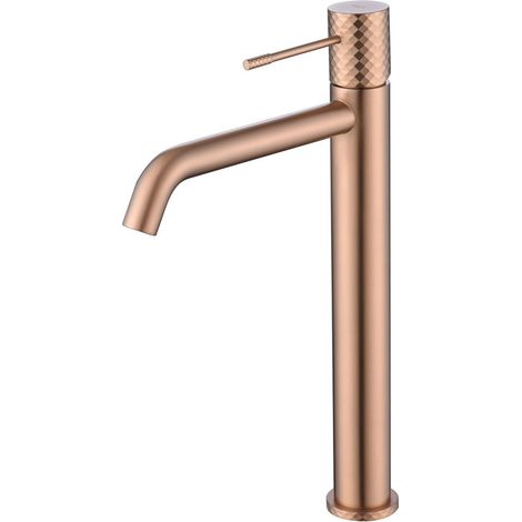 Mice - Grifo monomando con caño alto para lavabo hecho de latón con tecnologia la apertura en frío - Griferia de diseño alto Color Oro Rosa Cepillado (1/4)