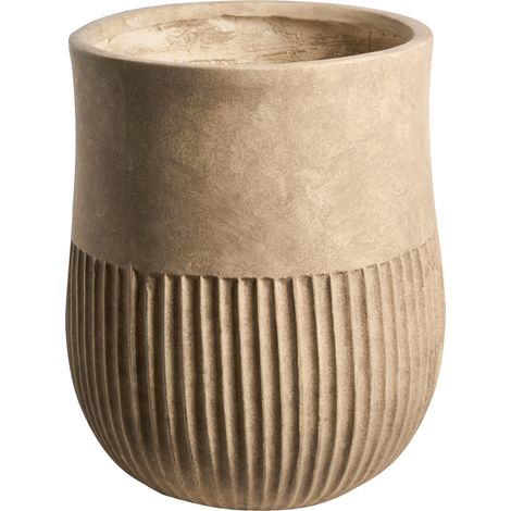 Maceta para exterior e interior de mezcla de arcilla y fibras redonda 36 x 36 x 46 cm alta pintada beige Pylaros (1/5)
