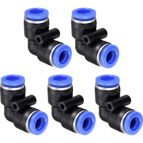 5 Paquet 90 Degré Coude Pousser à Connecter Air Tuyau Raccords, pour Transport Air Eau, Appliquer sur Extérieur/Industriel (8 mm, Bleu Noir) (1/4)