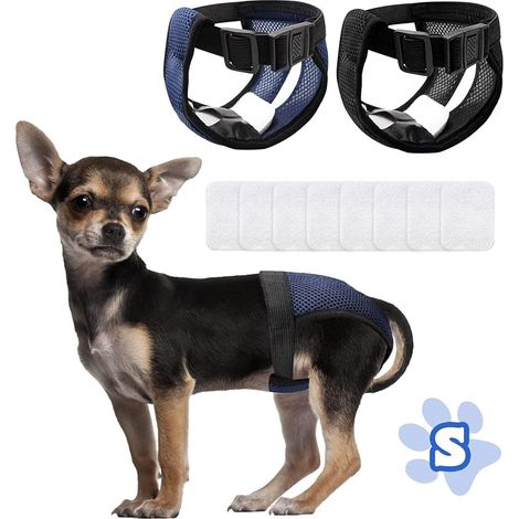 Female Dog Diapers, Dog Warmth Panties, Dog Diapers, Female Menstrual Panties with Sanitary Napkins, Black and Blue, Size S