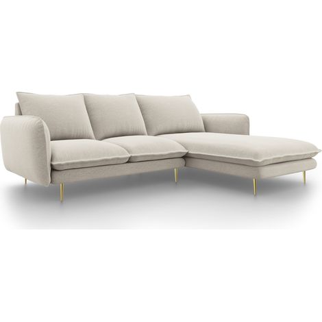 Canapé d'angle droit 5 places en tissu structurel beige clair (1/5)