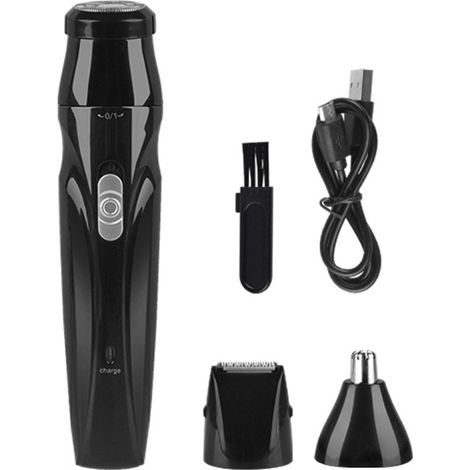 Rasoir Électrique Homme - 3-en-1 Rotatif Sans Fil Étanche USB Charge Rapide Usage Sec Ou Humide - Noir