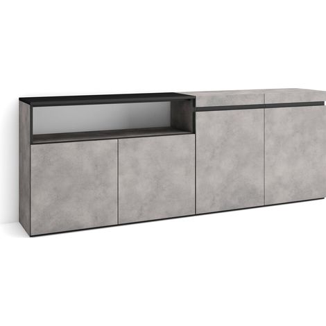 Skraut Home - Buffet salon et cuisine, Meuble de Rangement, Commode, 200x75x35cm, 4 Portes, Meuble chaussure, Style moderne, Gris Ciment (1/5)