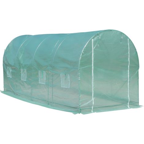 Outsunny – Serre tunnel 10 m² – Châssis renforcé en acier galvanisé – Bâche anti-UV 140 g/m² – 5x2x2,05m avec porte zippée et 8 fenêtres (1/7)
