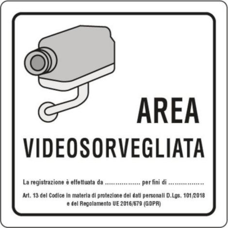 CARTELLO 'AREA VIDEOSORVEGLIATA' cm 20 x 20 (1/2)