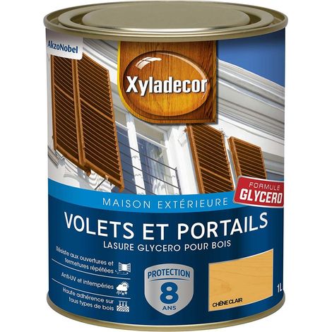 Lasure Protectrice pour Bois Extérieur - Volets, Portails, Portes, Fenêtres - Couleur : Satin Chêne Clair - Quantité : 1 L (1/5)
